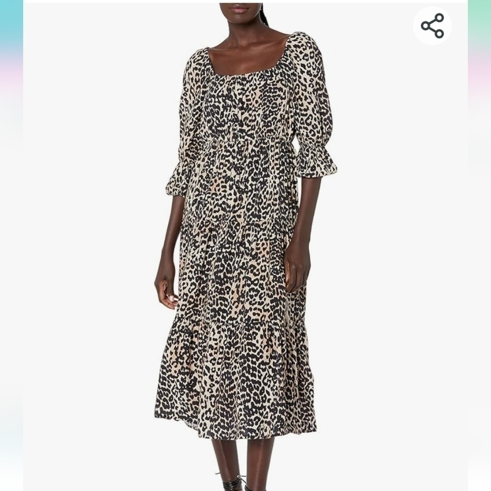 NWT The Drop Women's Keyla Puff-Sleeve Square-Neck Tiered Midi Dress Small - Picture 2 of 9